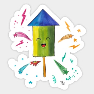 The rocket rises joyfully to the sky Sticker